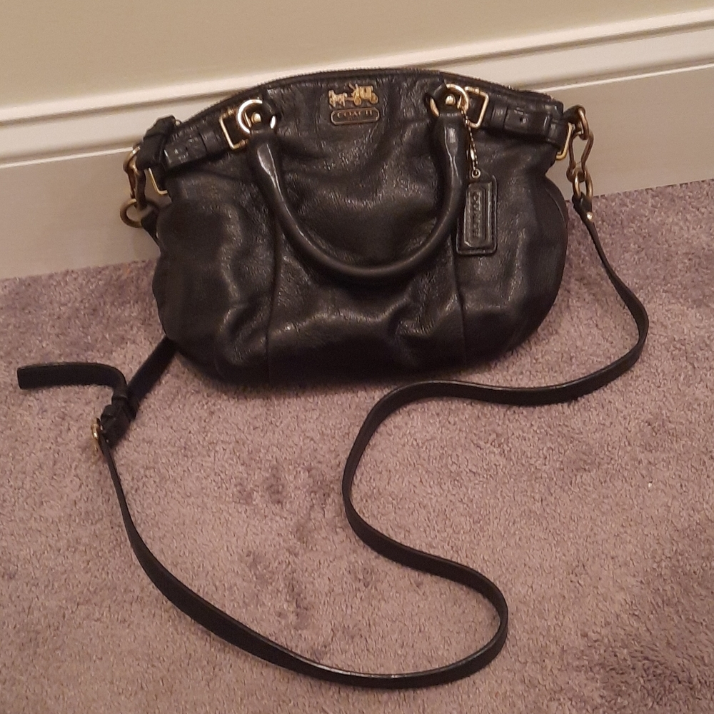 Coach black leather small crossbody bag
